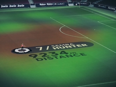 Semra Hunter presents heatmap graphics created by wTVision for LaLiga broadcasts by Mediapro on Wanda Metropolitano pitch