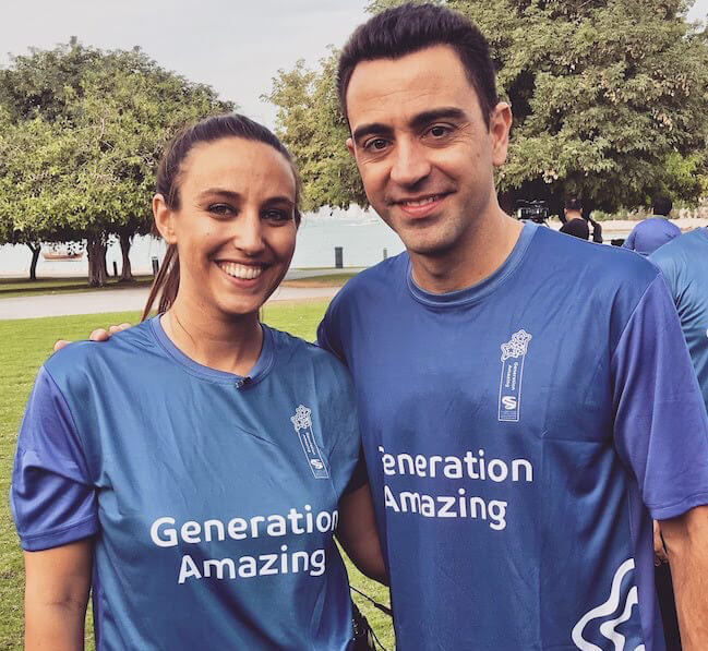 Semra Hunter and Xavi Hernández, FC Barcelona and Spain legend, after an interview about the World Cup 2022 in Doha, Qatar
